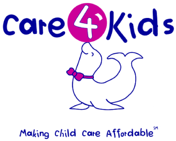 Logo for Care4Kids with a playful squirrel and tagline.